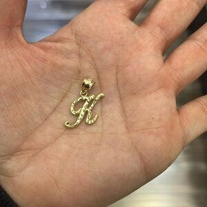 Real 10K Yellow Gold K initial Pendant Charm 1” inch